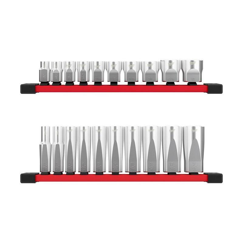 Llave de vasos Milwaukee de 3/8 pulgadas en medidas estándar y medidas profundas con 6 puntas y CUATRO LADOS planos (de 20 piezas) - 48-22-9403-48-22-9405
