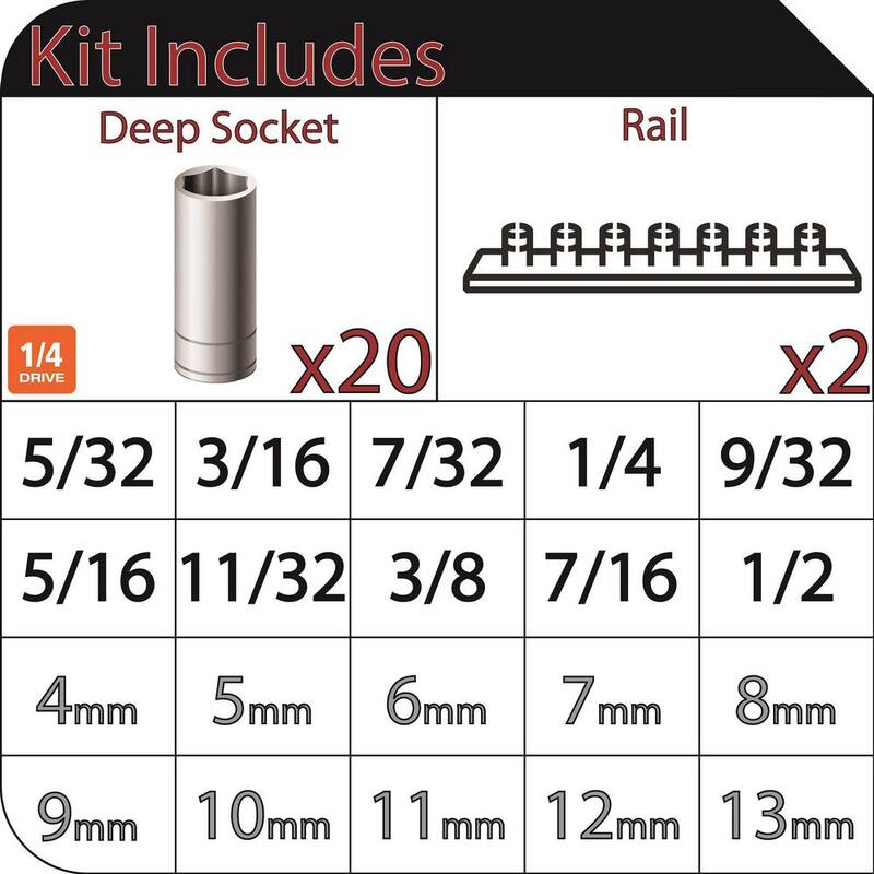Juego de dados profundos SAE/MM de 1/4 pulgadas de Husky (20 piezas) - H4DDP20PCSR