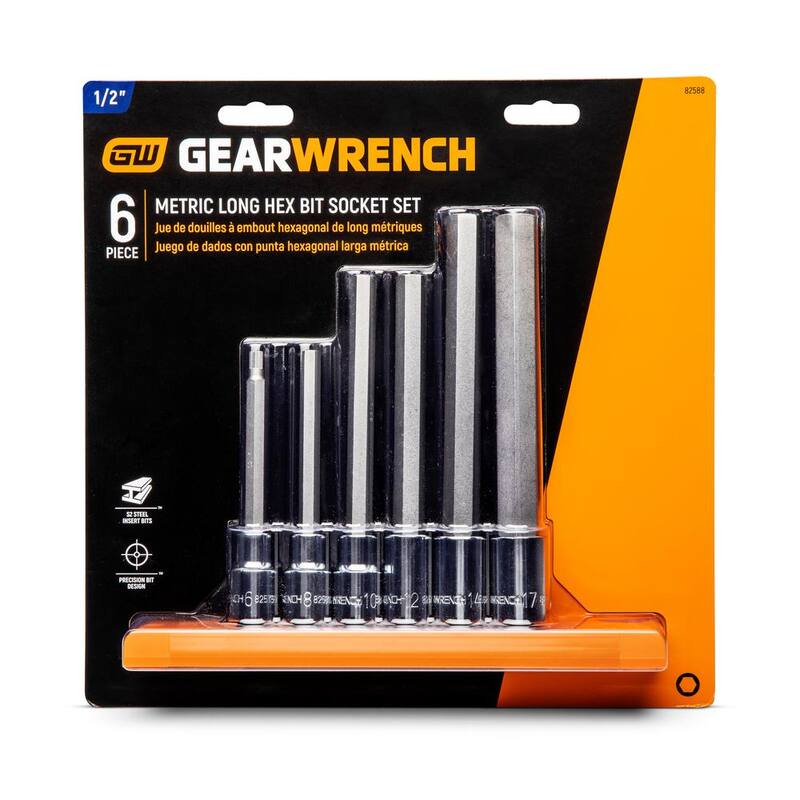Set de llaves de vaso métricas de puntas hexagonales largas de 1/2 pulgadas (6 piezas) - 82588