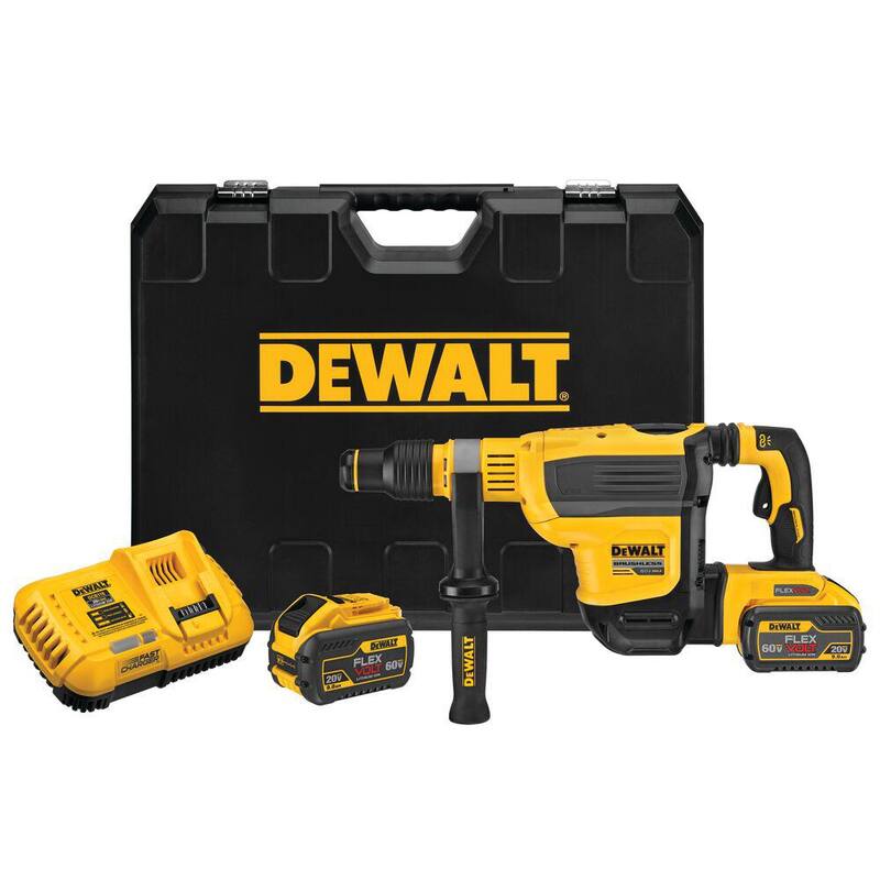 Martillo rotativo SDS MAX inalámbrico DEWALT FLEXVOLT 60V MAX sin escobillas de 1-3/4 pulgadas y (2) baterías FLEXVOLT 9.0Ah - DCH614X2