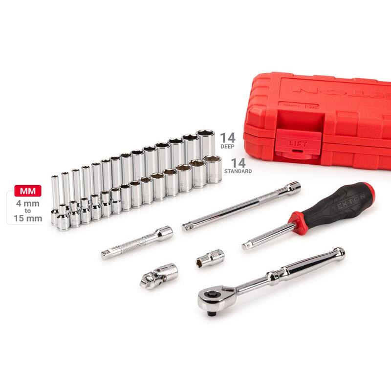 Juego de dados y matraca de 1/4 de pulgada de TEKTON, de 6 puntos, 34 piezas (4-15 mm) - SKT05202