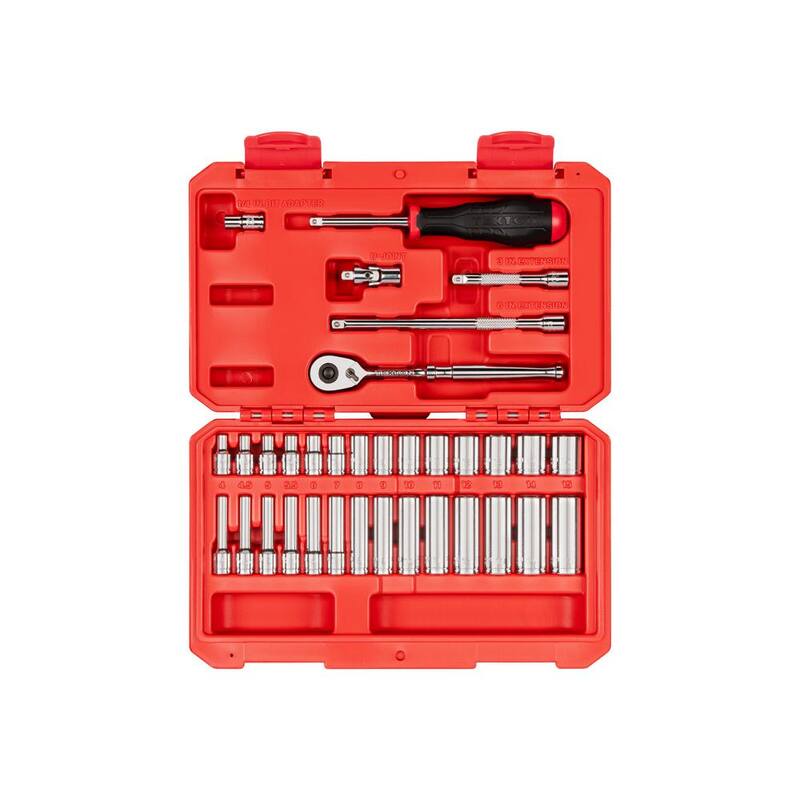 Juego de dados y matraca de 1/4 de pulgada de TEKTON, de 6 puntos, 34 piezas (4-15 mm) - SKT05202