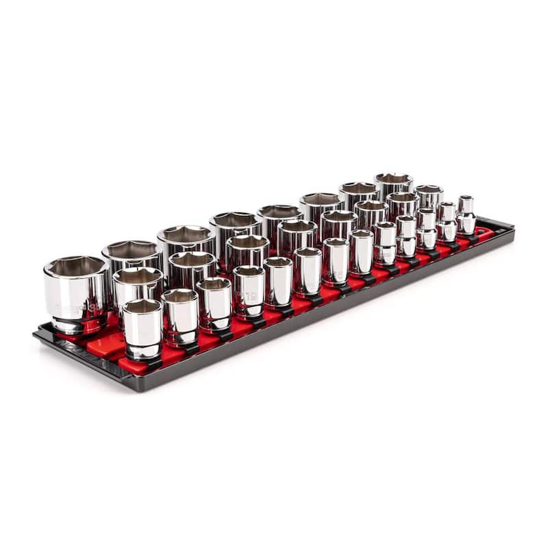 Juego de vasos de 1/2 pulg. de 6 puntos TEKTON, (29 piezas) (10-38 mm) con rieles - SHD92124
