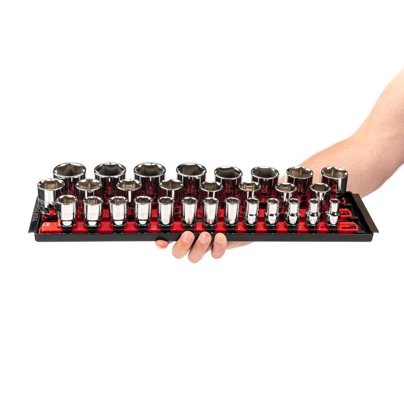 Juego de vasos de 1/2 pulg. de 6 puntos TEKTON, (29 piezas) (10-38 mm) con rieles - SHD92124