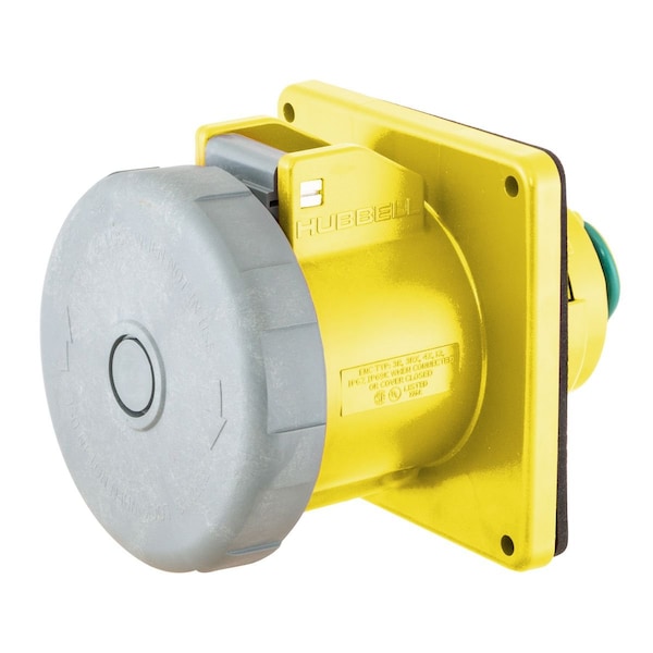 Receptáculo estanco de clavija y enchufe Hubbell Wiring Device-Kellems, 60 A, 125V AC, Monofásico, 2 Polos, Conexión a tierra IEC, NEMA 4X - HBL360R4W