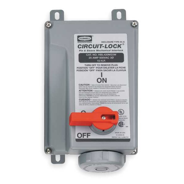 Hubbell Wiring Device-Kellems Bloqueo Mecánico, Clavija y Enchufe, 10HP - HBL420MI5W