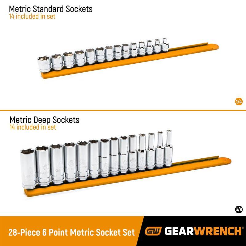 Juego de dados métricos estándar y profundos de 6 puntos GEARWRENCH de 3/8 pulgadas (28 piezas) - 86540