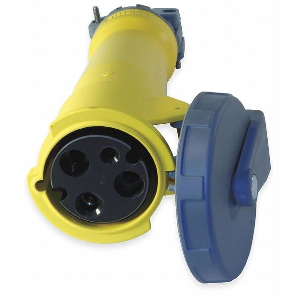 Conector a prueba de agua de clavija y enchufe Hubbell Wiring Device-Kellems, 100 A, 125V CA, Monofásico, 2 Polos, Puesta a tierra IEC - HBL3100C4W