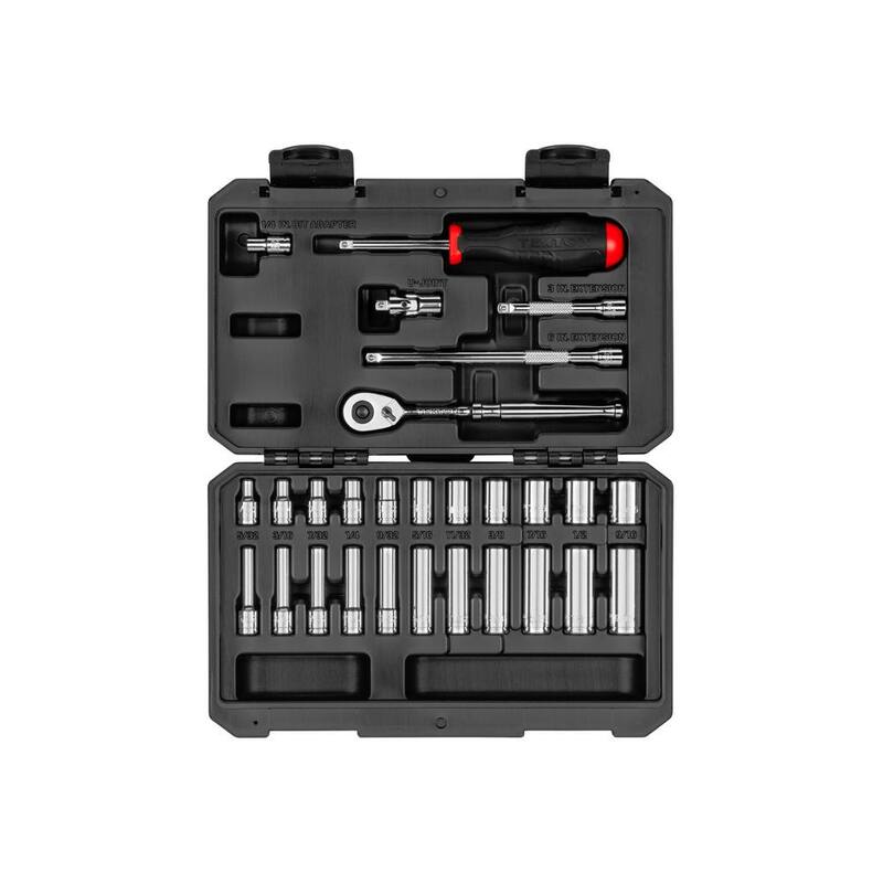Juego de dados y trinquete de 1/4 de pulgada, de 6 puntas, TEKTON, con 28 piezas (5/32-9/16 pulgadas) - SKT05102.