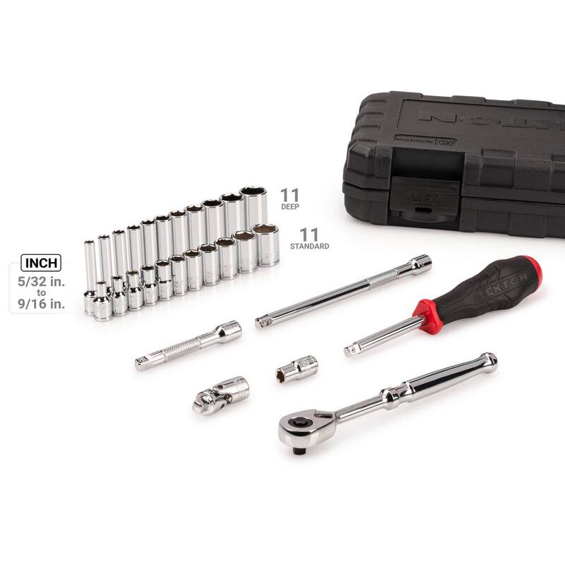 Juego de dados y trinquete de 1/4 de pulgada, de 6 puntas, TEKTON, con 28 piezas (5/32-9/16 pulgadas) - SKT05102.