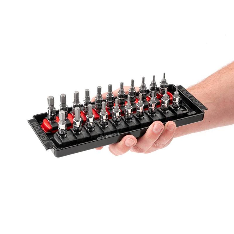 Juego de puntas de vaso hexagonales de 1/4 pulg. TEKTON con rieles, 21 piezas (5/64-5/16 pulg., 2-8 mm) - SHB90203