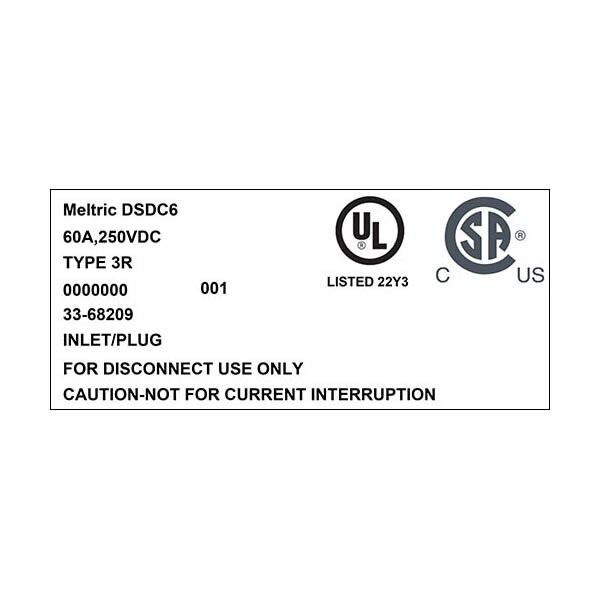 Receptáculo de clavija y enchufe Meltric, 60 A, 250V DC, NEMA 4X - 33-68209
