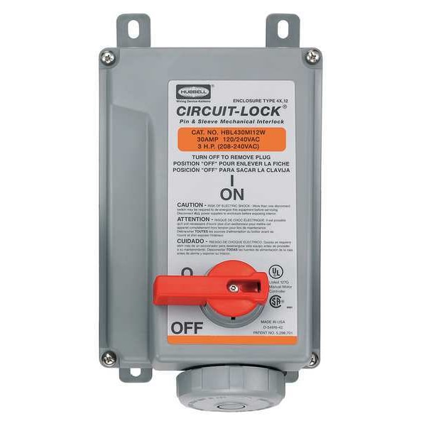 Interbloqueo Mecánico Hubbell Wiring Device-Kellems, 120/240VAC, 30A - HBL430MI12W