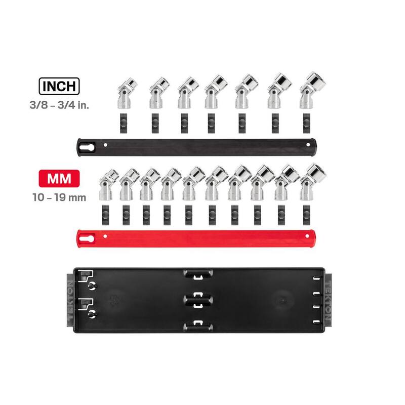 Juego de enchufes universales con rieles de 3/8 pulgadas TEKTON (3/8-3/4 pulgadas, 10 mm-19 mm) (17 piezas) - SHD91217