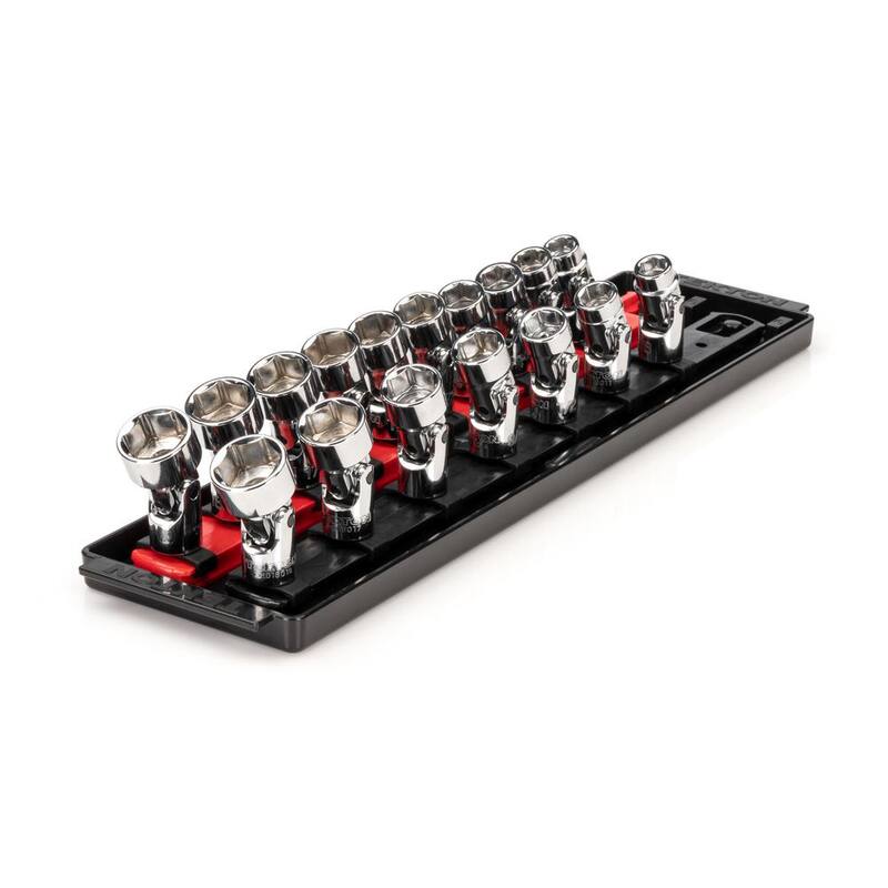 Juego de enchufes universales con rieles de 3/8 pulgadas TEKTON (3/8-3/4 pulgadas, 10 mm-19 mm) (17 piezas) - SHD91217