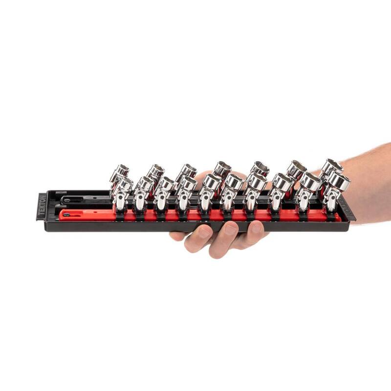 Juego de enchufes universales con rieles de 3/8 pulgadas TEKTON (3/8-3/4 pulgadas, 10 mm-19 mm) (17 piezas) - SHD91217