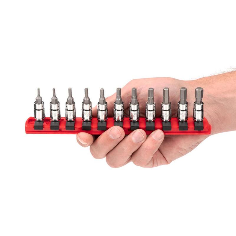 Set de puntas de dado hexagonal de 1/4 de pulgada TEKTON, 11 piezas (2-8 mm) con riel - SHB90106