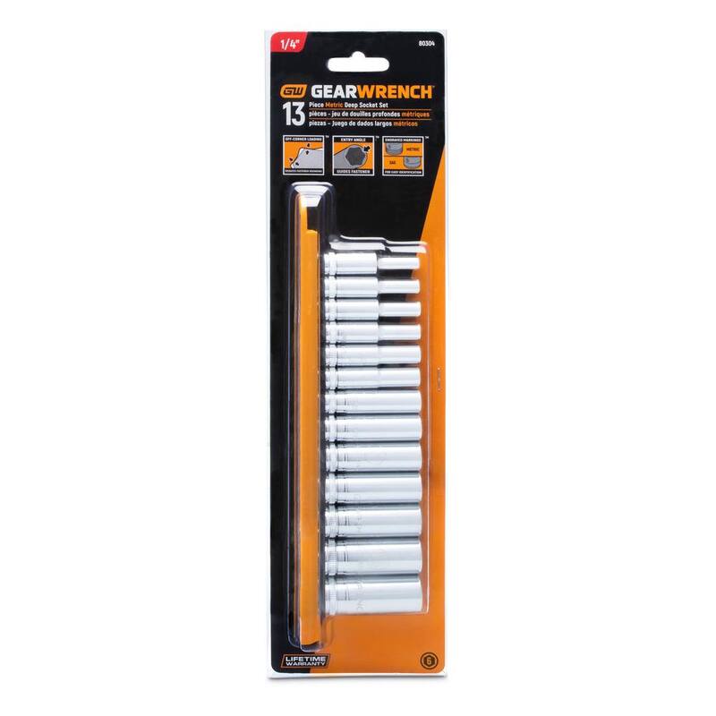 Juego de dados profundos métricos de 6 puntos de 1/4 de pulgada de GEARWRENCH (13 piezas) - 80304