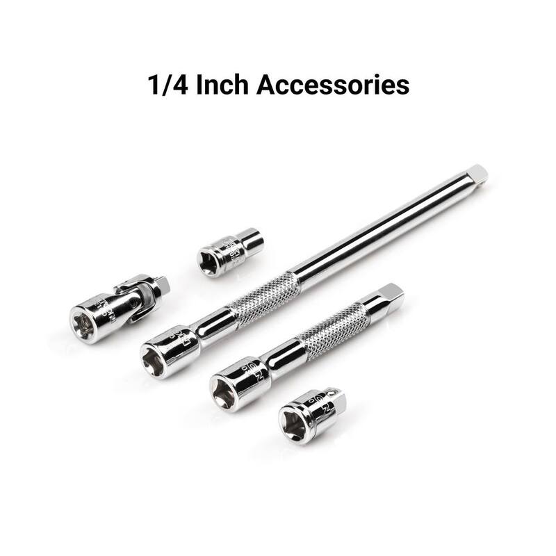 Juego de dados y trinquete de 1/4 de pulgada de TEKTON con rieles (5/32 a 9/16 pulgadas, 4 mm a 15 mm) (57 piezas) - SKT03301