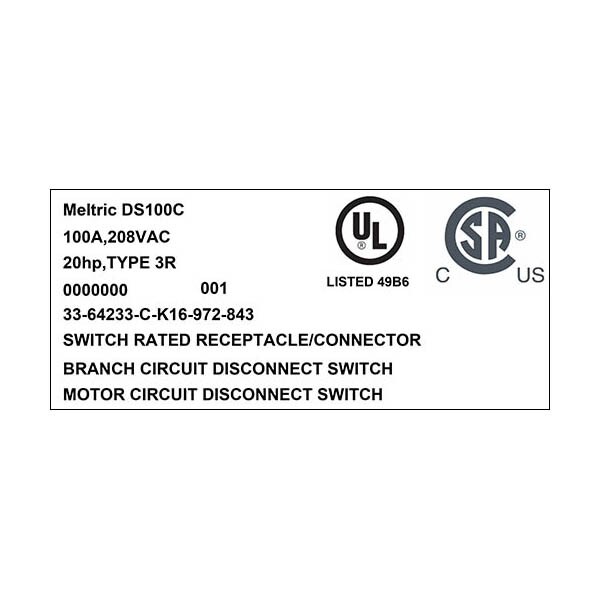 Meltric 33-64233-C-K16-972-843 RECEPTÁCULO DE CANDADO DE PESTILLO - 33-64233-C-K16-972-843