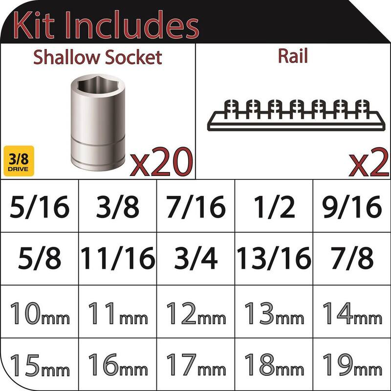 Set de dados estándar SAE/MM de 3/8 pulgadas de Husky (20 piezas) - H3D20PCSR
