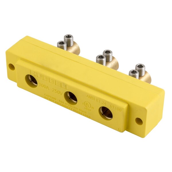 Dispositivo de pasador de etapa HBL106SPFR de 100 amperios, 250V, amarillo, montaje en panel hembra, doble tornillo de fijación