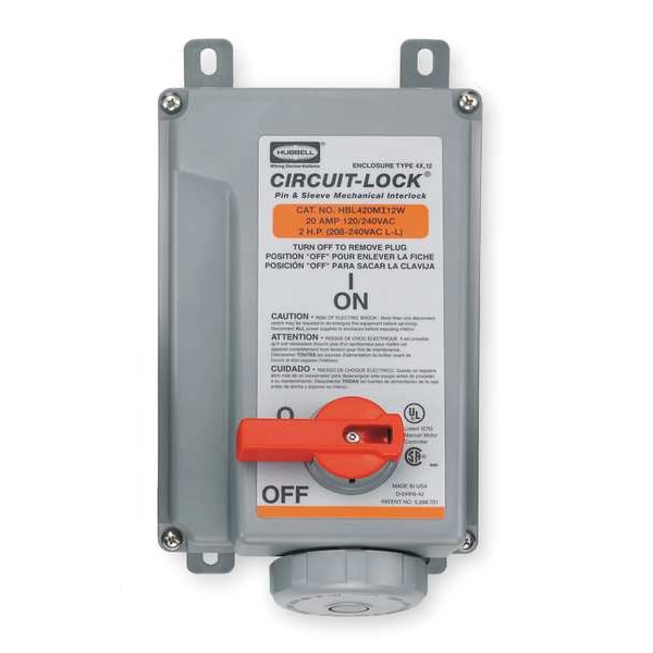 Hubbell Wiring Device-Kellems Interbloqueo Mecánico, Pin y Manga, 20A - HBL420MI12W