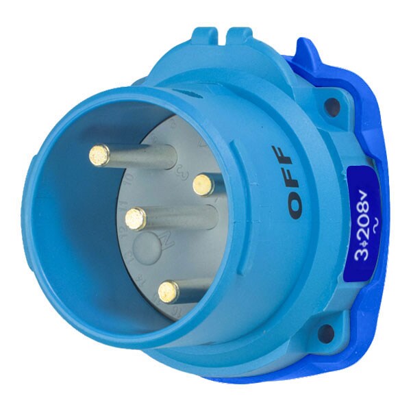 Receptáculo de perno y enchufe Meltric, 30 A, 120/220V CA, Trifásico, 3 Polos, NEMA 4X - 63-38163