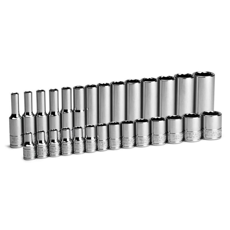 Juego de llaves de vaso superficiales y profundas de 12 puntos métricas de 1/4 de pulgada Capri Tools (28 piezas) - CP16100-28MSD
