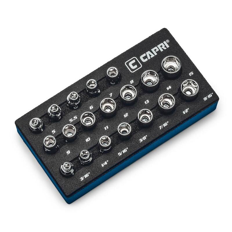 Juego de llaves de vaso universales maestras métricas y SAE de 1/4 de pulgada de Capri Tools (19 piezas) - CP12199