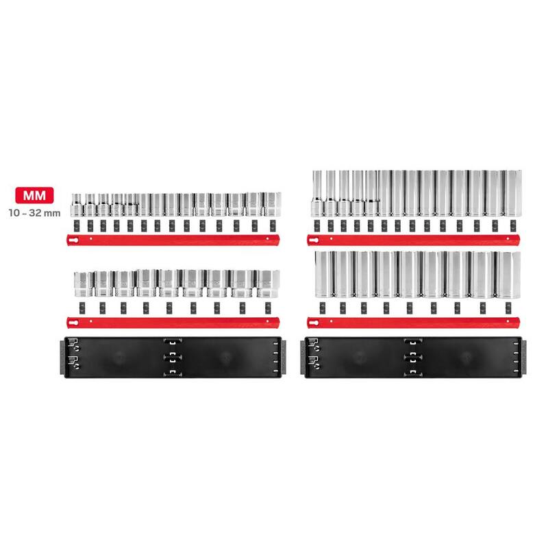 Juego de dados de 1/2 pulgadas de unidad de 12 puntos con rieles (10 mm-32 mm) (46 piezas) - SHD92208