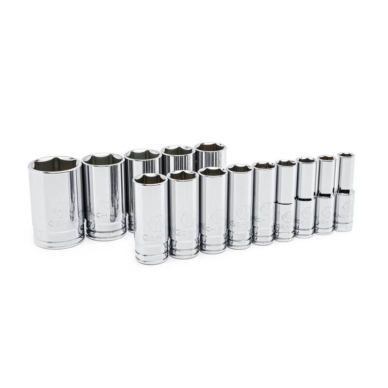 Juego de dados profundos GEARWRENCH de 1/2 pulgadas de 6 puntos de medida estándar en sistema Imperial (14 piezas) - 80733