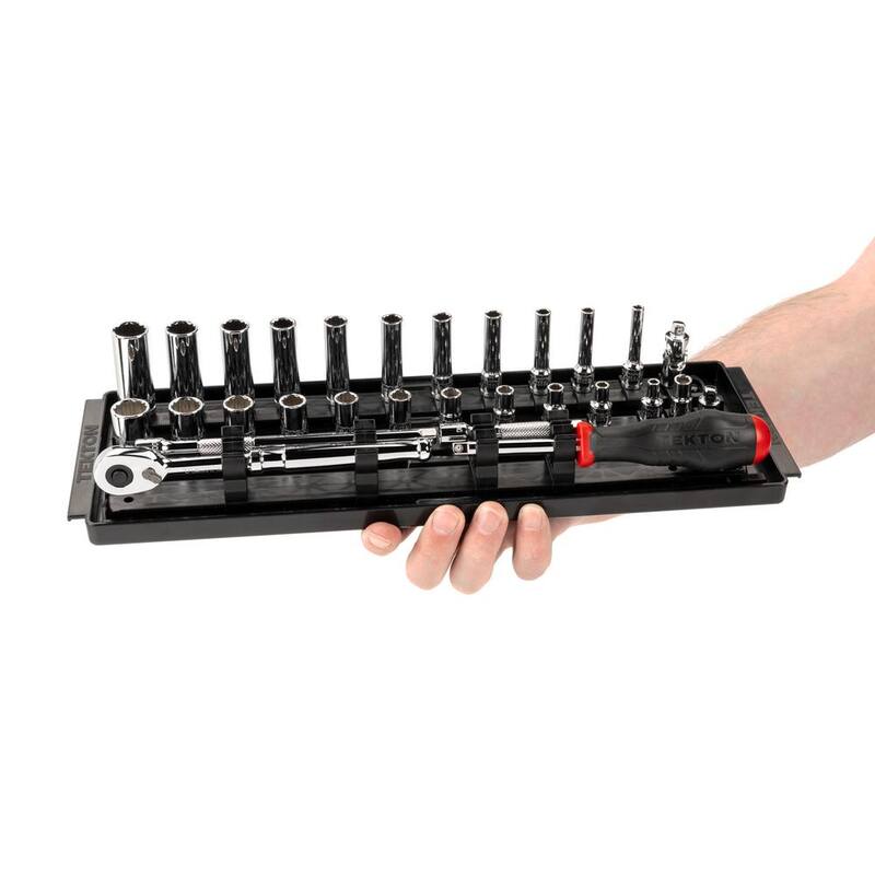 Set de enchufes de 12 puntos y llave de trinquete de 1/4 de pulgada TEKTON con rieles (5/32 a 9/16 pulgadas) (29 piezas) - SKT03102