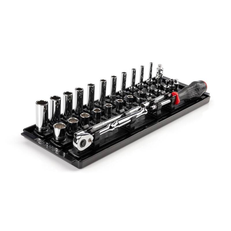 Set de enchufes de 12 puntos y llave de trinquete de 1/4 de pulgada TEKTON con rieles (5/32 a 9/16 pulgadas) (29 piezas) - SKT03102
