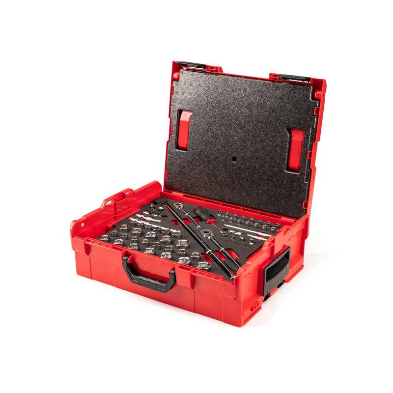 Juego de enchufes de 6 puntos TEKTON 1/4.3 in./8 in. Drive con inserto de tapa en caja de herramientas apilable, (5/32 - 1 in., 4 - 24 mm) (105 piezas) - OLB91301