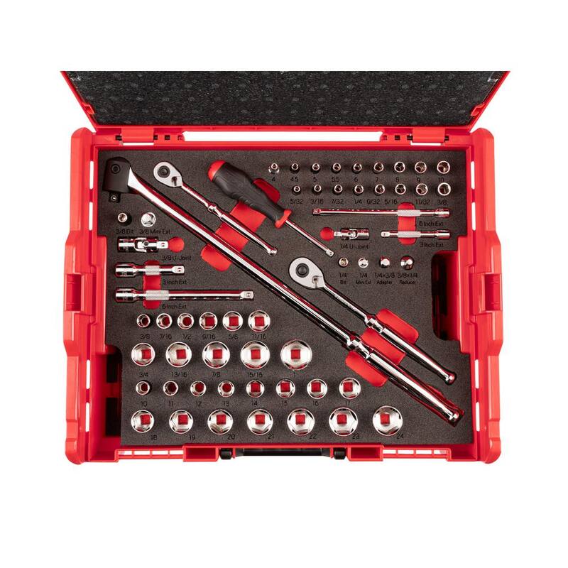 Juego de enchufes de 6 puntos TEKTON 1/4.3 in./8 in. Drive con inserto de tapa en caja de herramientas apilable, (5/32 - 1 in., 4 - 24 mm) (105 piezas) - OLB91301