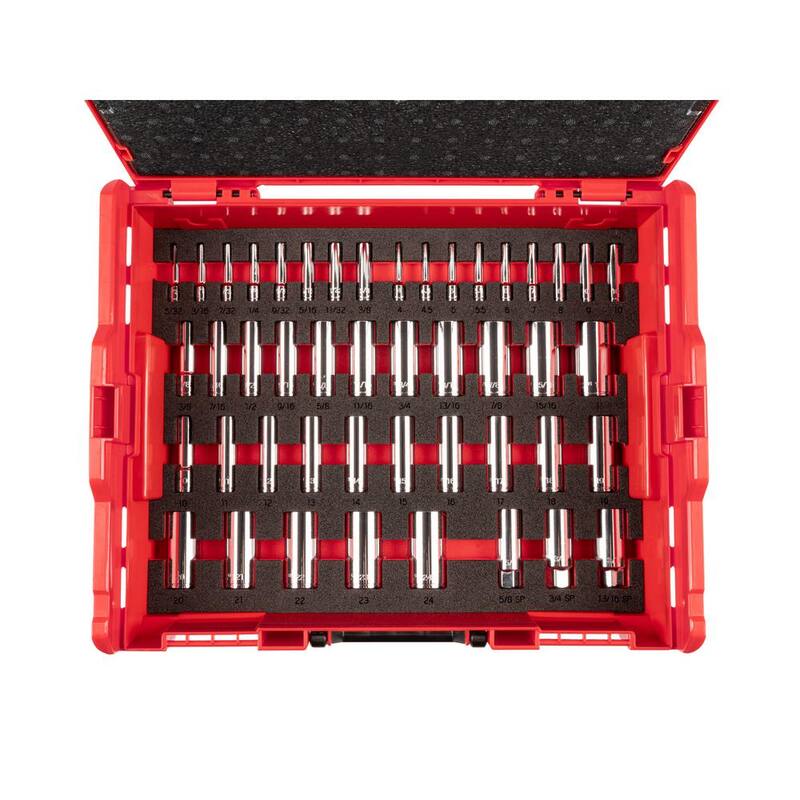 Juego de enchufes de 6 puntos TEKTON 1/4.3 in./8 in. Drive con inserto de tapa en caja de herramientas apilable, (5/32 - 1 in., 4 - 24 mm) (105 piezas) - OLB91301