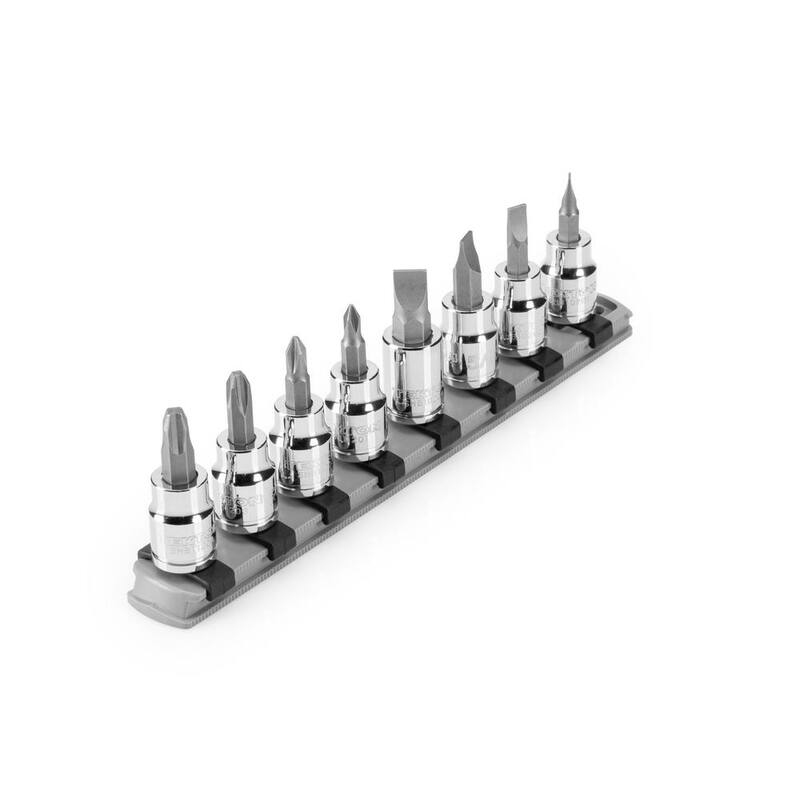Juego de puntas de 3/8 pulgadas con riel para trinquete Phillips/ranuradas de TEKTON (8 piezas) (#1-#4, 3/16-3/8 in.) - SHB91109