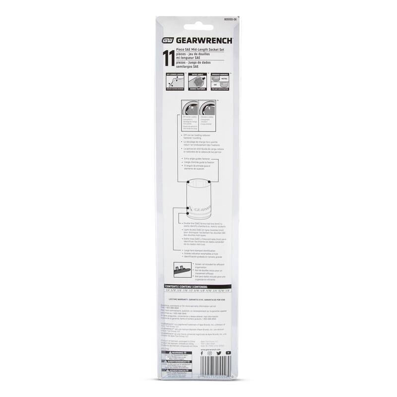 Juego de 11 piezas de sockets SAE de longitud media de 6 puntos con unidad de 3/8 pulgadas de GEARWRENCH - 80555S-06