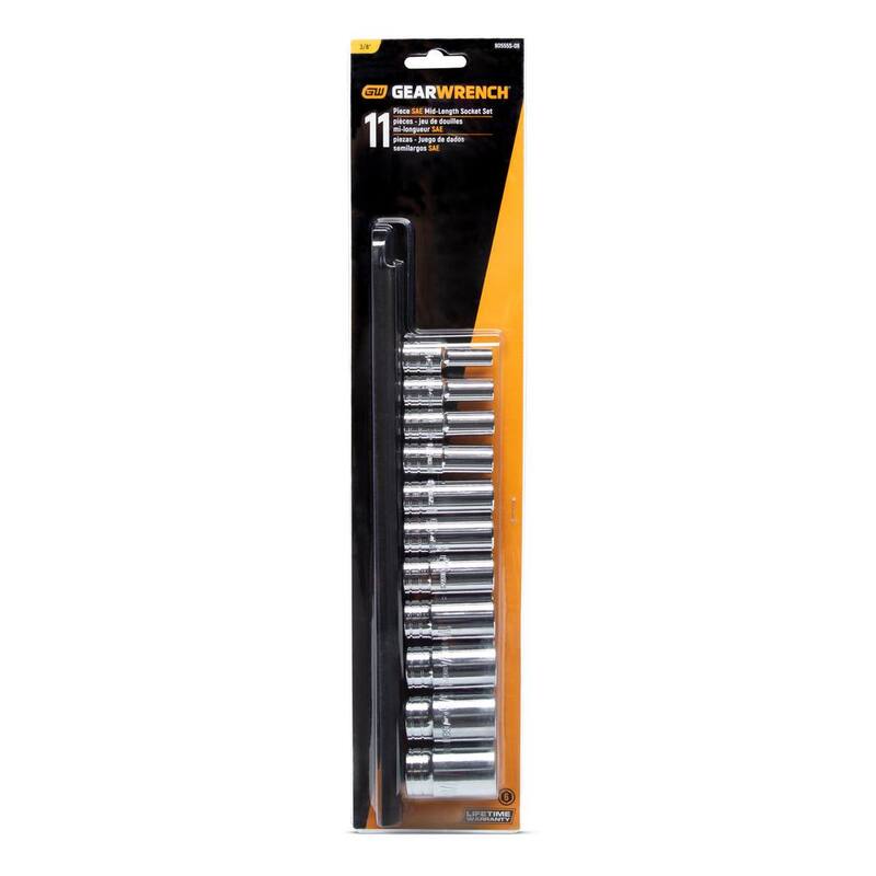 Juego de 11 piezas de sockets SAE de longitud media de 6 puntos con unidad de 3/8 pulgadas de GEARWRENCH - 80555S-06