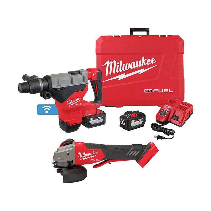 Milwaukee M18 FUEL ONE-KEY 18V Litio-Ion Inalámbrico sin escobillas 1-3/4 pulgadas SDS-MAX Martillo Rotativo con 2 baterías de 12.0 Ah y M18 FUEL Grinder - 2718-22HD-2888-20