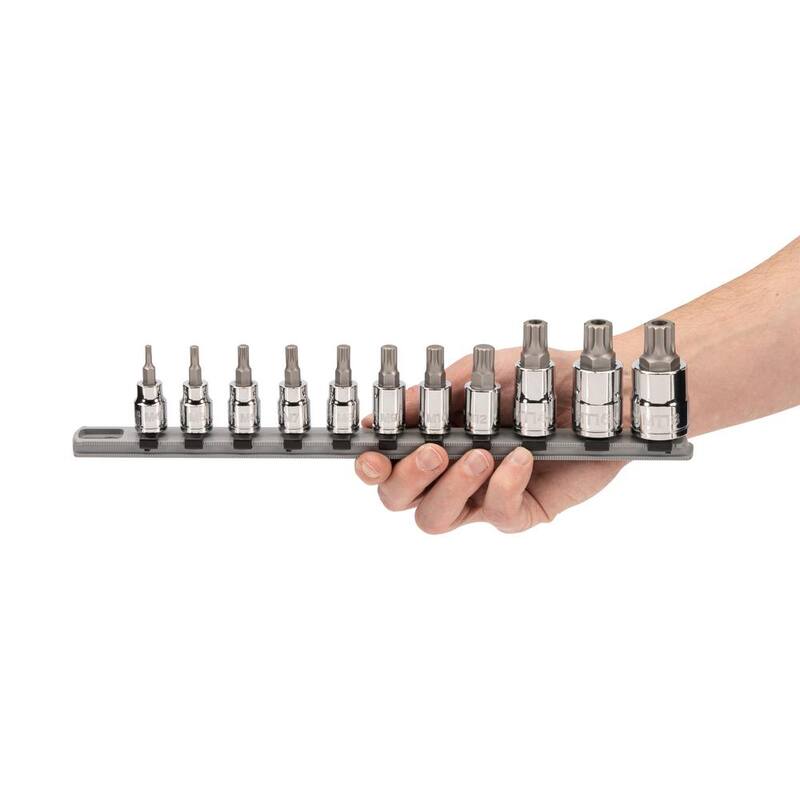 Juego de dados Triple Square de 3/8 pulg. y 1/2 pulg. de TEKTON con riel (11 piezas) (M4-M12, MT14-MT18) - SHB99100