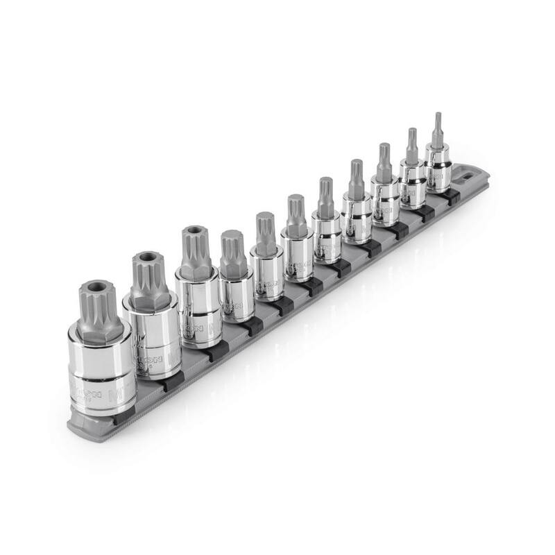 Juego de dados Triple Square de 3/8 pulg. y 1/2 pulg. de TEKTON con riel (11 piezas) (M4-M12, MT14-MT18) - SHB99100