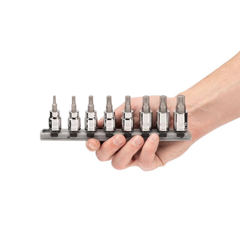 TEKTON Juego de 8 piezas de puntas de triple cuadrado de 3/8 pulg. con riel (M4-M12) - SHB91108