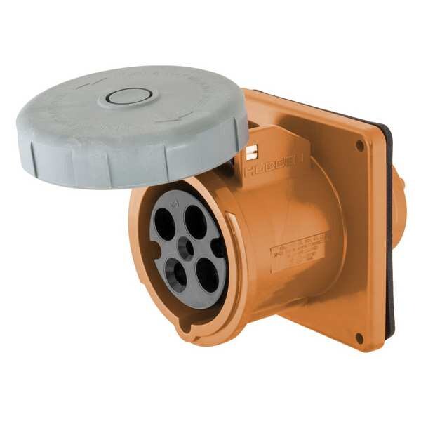 Receptáculo de clavija y enchufe Hubbell Wiring Device-Kellems, 100 A, 125/250V CA, Trifásico, 3 Polos, Conexión a tierra IEC, NEMA 4X - HBLS4100R12W