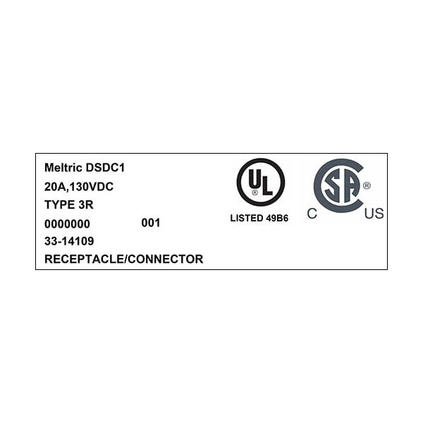 Receptáculo de clavija y enchufe Meltric, 20 A, 130V DC, NEMA 3R - 33-14109