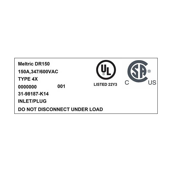 Receptáculo Pin & Sleeve de Meltric, 150 A, 347/600V AC, 3 Polos, NEMA 4X - 31-98187-K14
