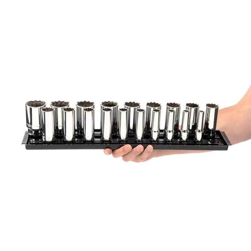 Juego de dados profundos TEKTON de 1/2 pulg. con rieles (3/8 pulg.-1-1/2 pulg.) (19 piezas) - SHD92127