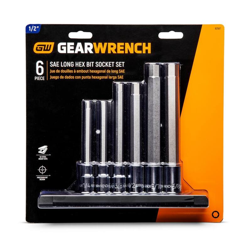Juego de 6 puntas de vaso hexagonales largas de 1/2 pulgadas SAE de GEARWRENCH - 82587