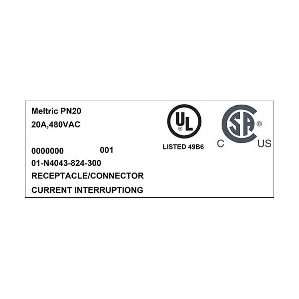 Receptáculo de clavija y enchufe Meltric, 20 A, 480V CA, 3 polos, NEMA 4X - 01-N4043-824-300